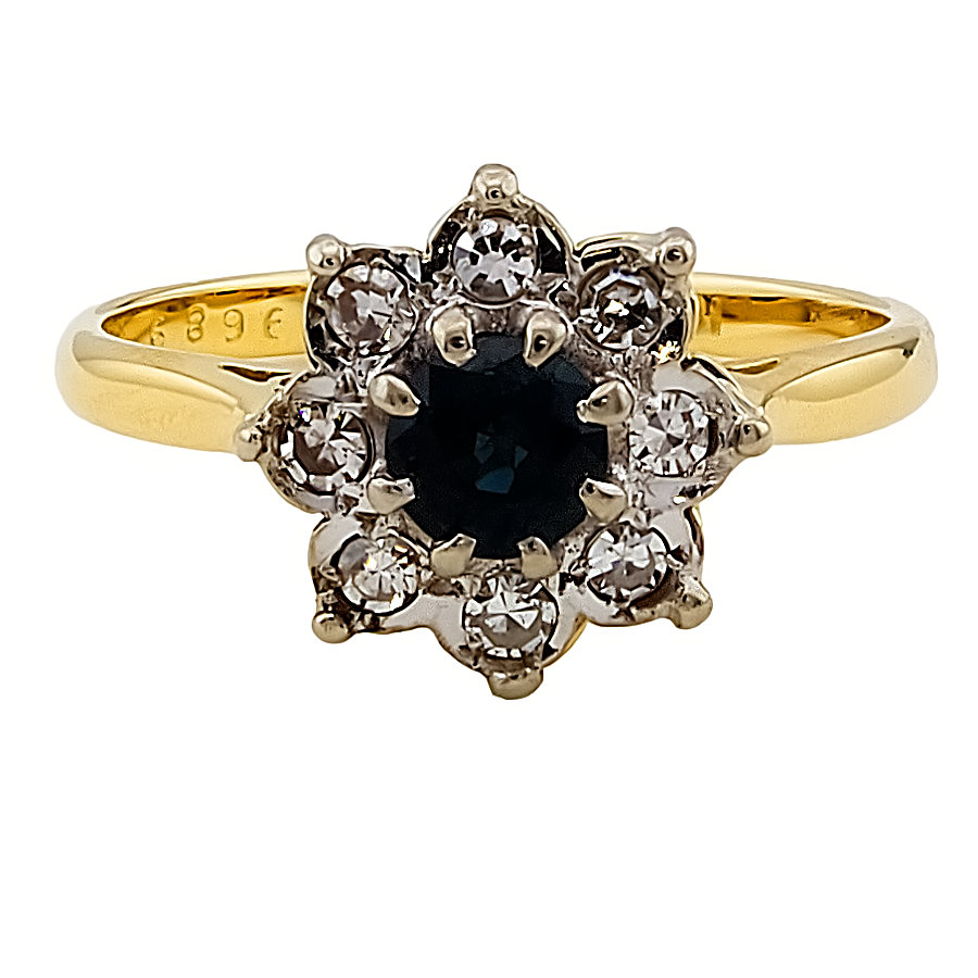 18ct Gold Sapphire/Diamond Vintage Cluster Ring Size O